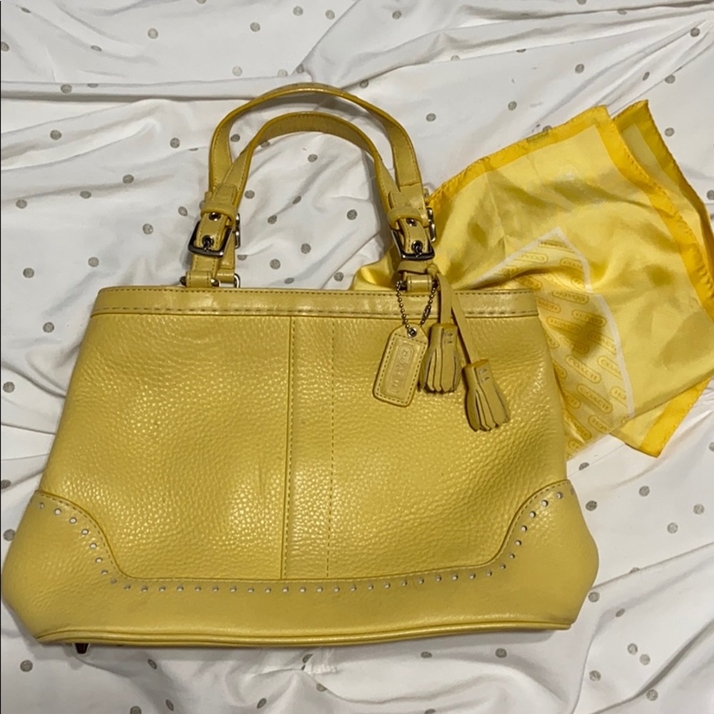 yellow coach bag with matching Head scarf